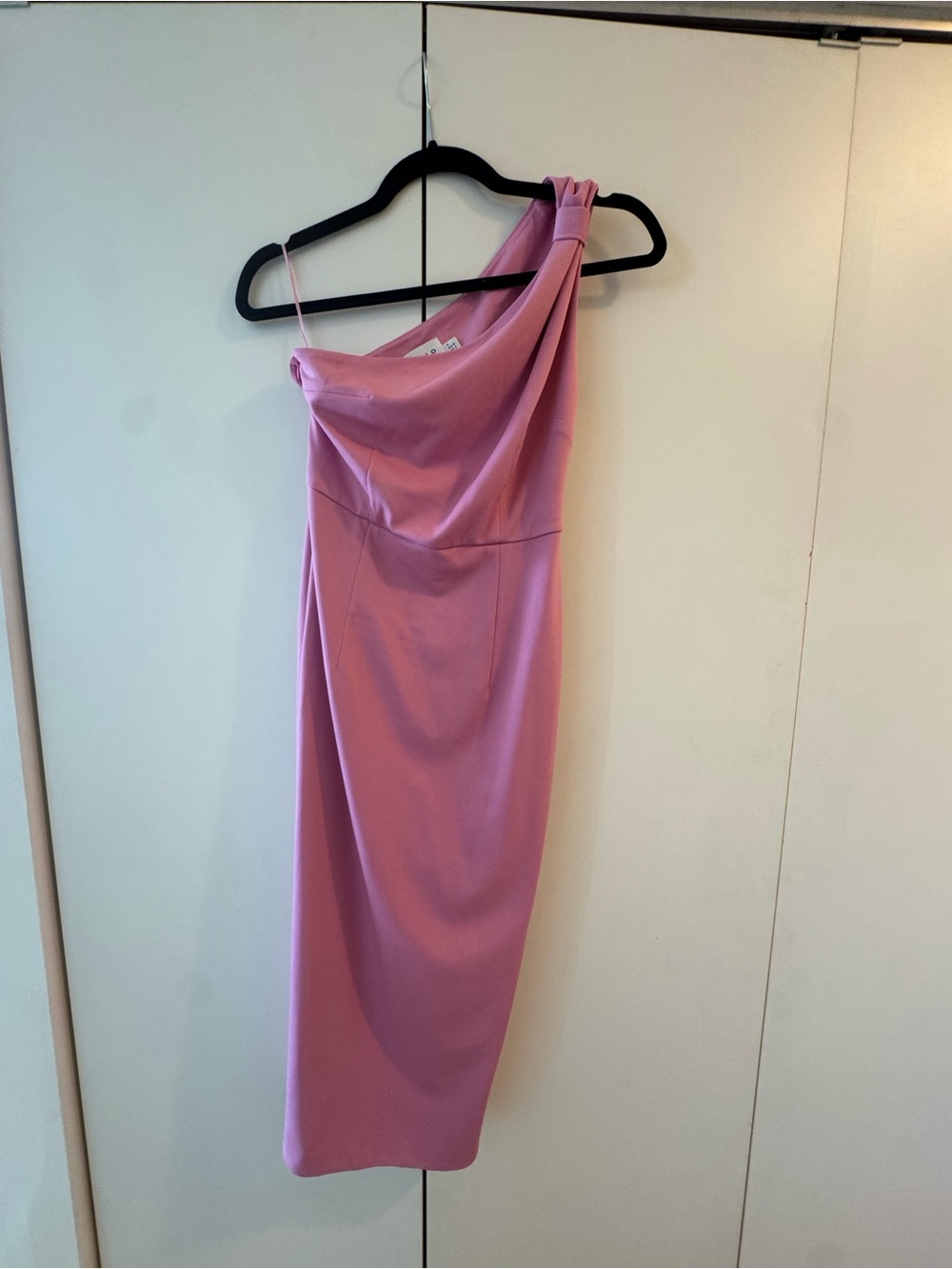 Hello Molly One-Shoulder Pink Midi Dress